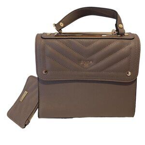 Dune London Taupe Quilted VeganLeather Handbag Chain Attached mini wallet & Gold